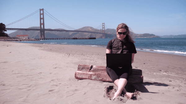 Erika Woolsey with ThinkPad workstation in San Francisco