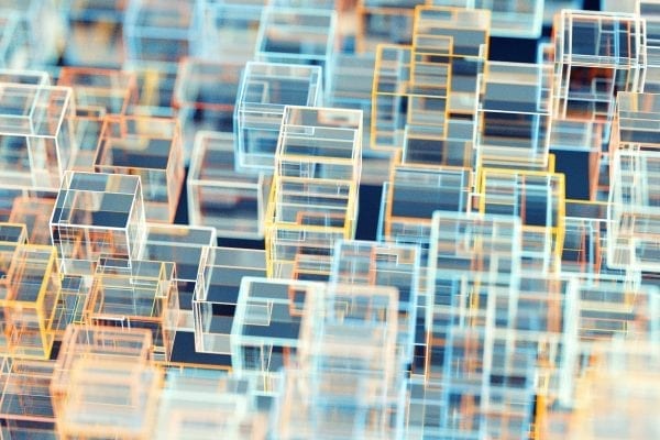 Lenovo brand image - multicolored 3D cubes stacked in multiple layers