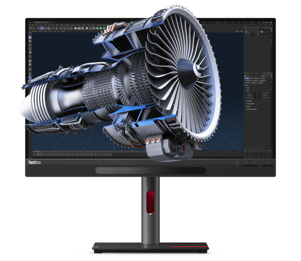 ThinkVision 27 3D Monitor seen projecting a complex 3D model.