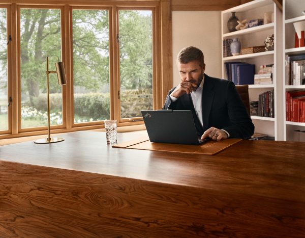 David Beckham with a Lenovo ThinkPad
