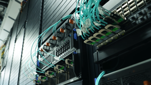 Close up of wires at the back of a server rack
