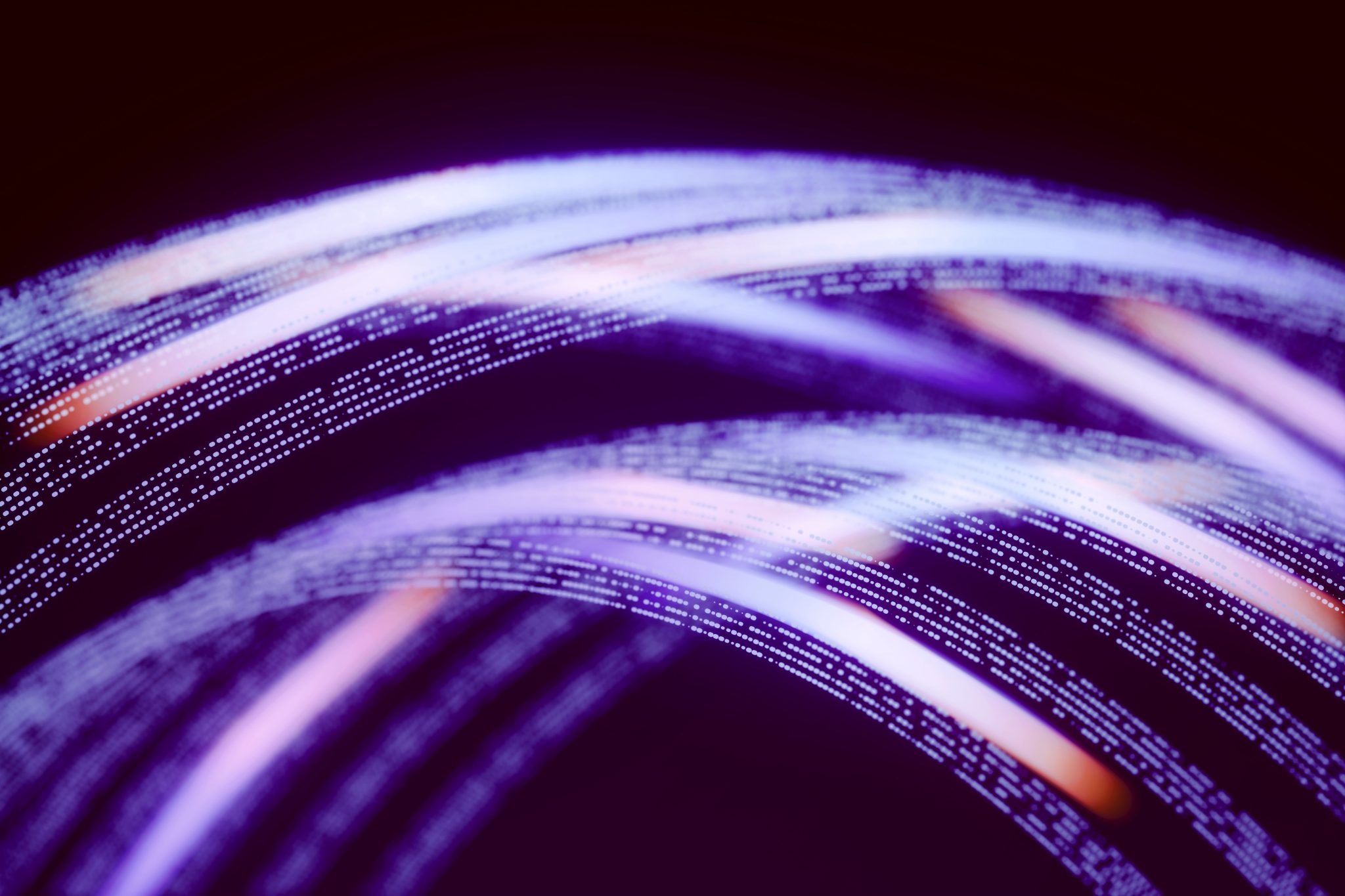 Brand image - A glowing particle and light network communication on a black background.