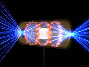 a hologrameque image on a black background of a fusion energy target