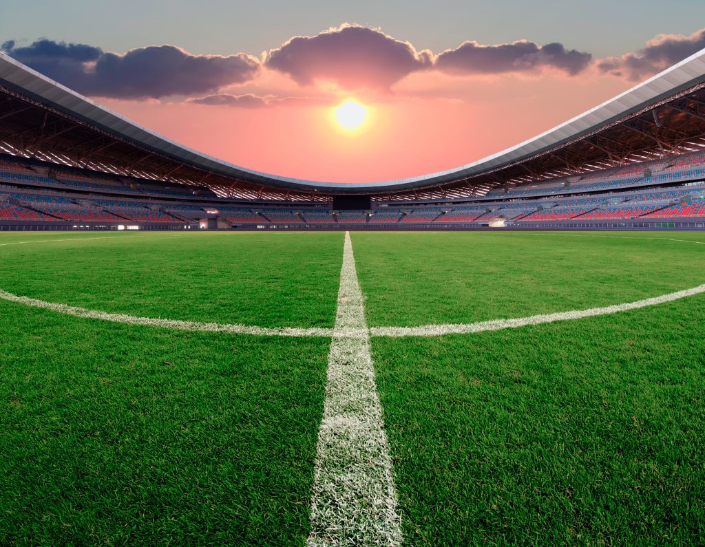Sunset over a soccer stadium